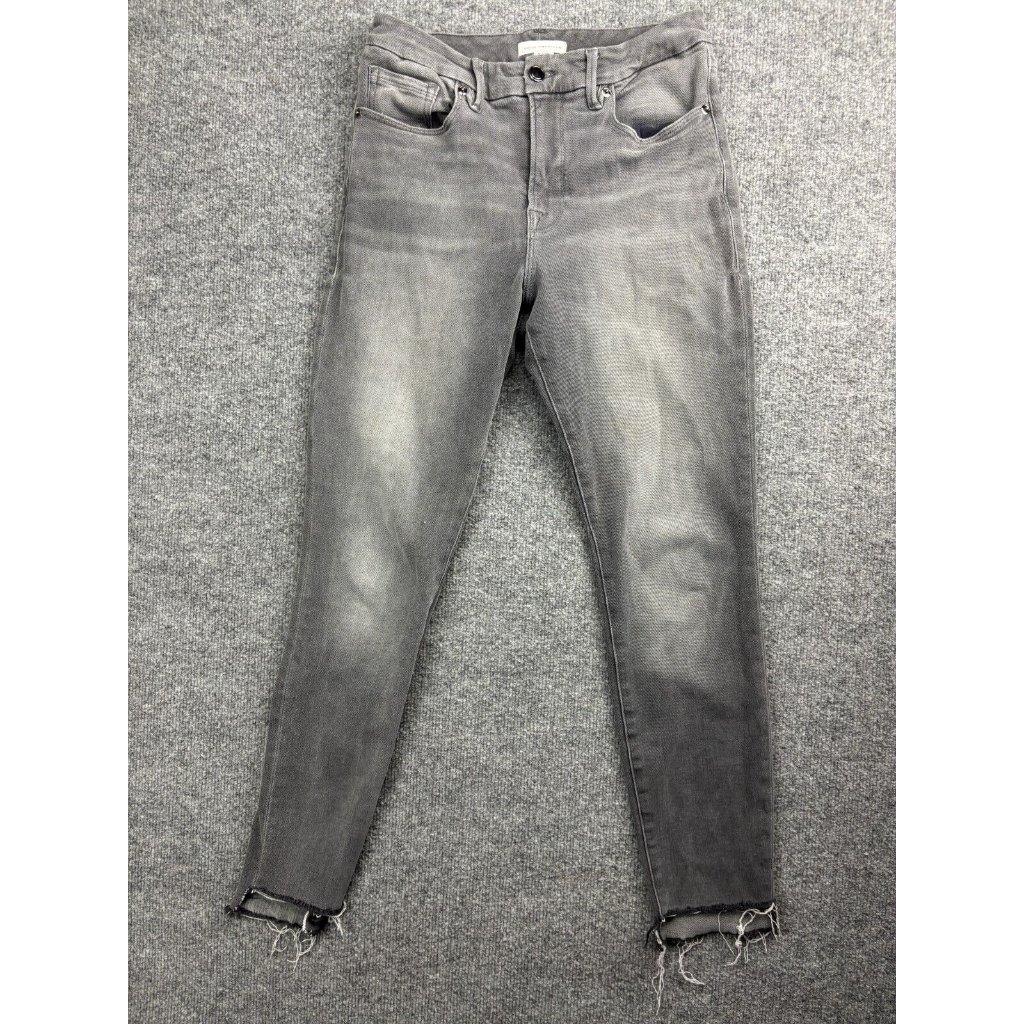 Good American Skinny Jeans Women's 6/28 Gray Denim Raw Hem Hi Rise Ankle